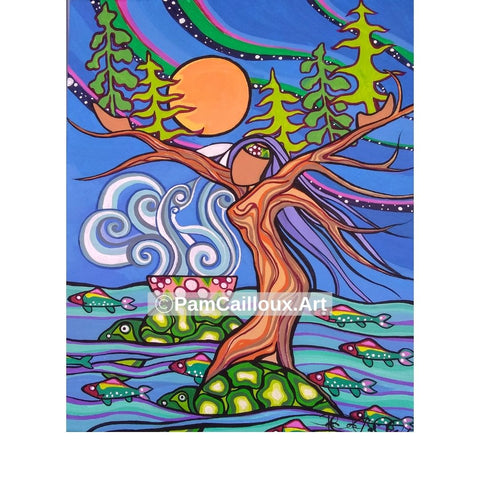 Joy in the Abundance of Mother Earth - 12 x 18" Print - Artist Pam Cailloux - trees, fish etc